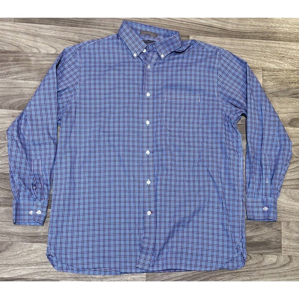 Daniel Cremieux Men's Large Blue Gingham Plaid Dress Shirt Signature Collection - Picture 1 of 8